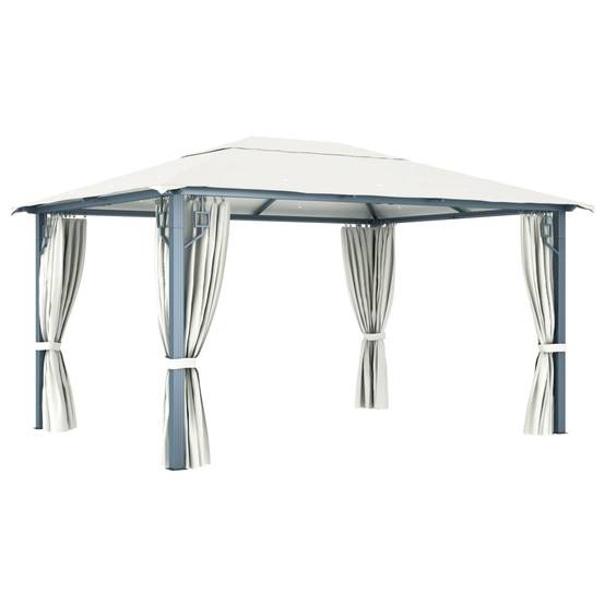 Tonnelle Aluminium Crème avec Rideaux et LED 4 x 3 x 2.7 cm - PANGIVO - Image 7