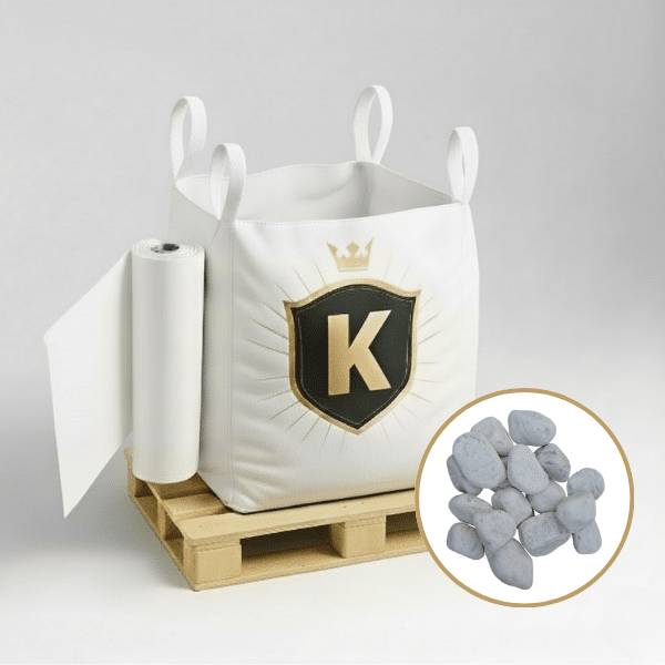 Kit Galets blanc + géotextile = 1 Big Bag galet de marbre blanc 60/100 1.5T [environ 10m2 sur 5cm d'épaisseur] + 1 géotextile 25m2 - Image 1