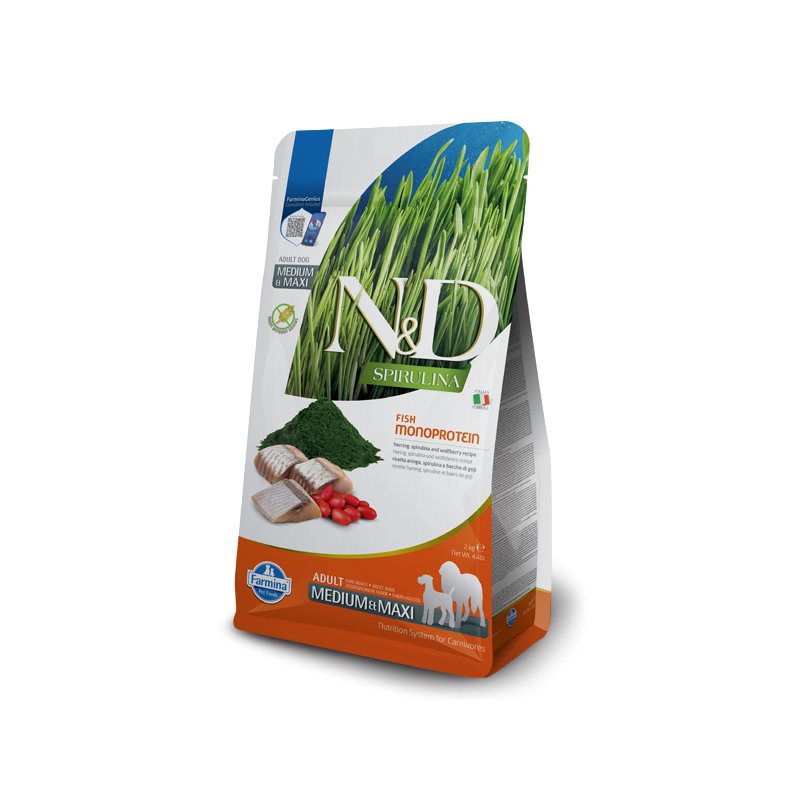 Croquettes chien - N&D Spiruline - Hareng - Medium / Maxi - Farmina 7 kg