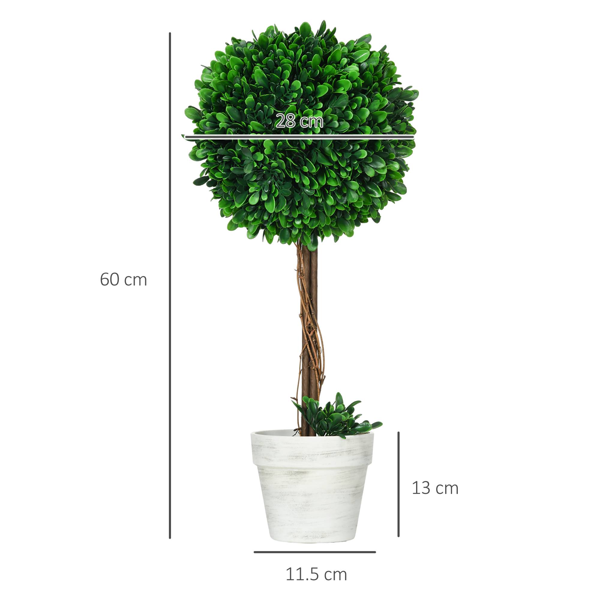 Ensemble de 2 arbustes de buis artificiels, comprenant de la mousse artificielle et 1 pot, 28 cm x 28 cm x 60 cm, vert - Image 5