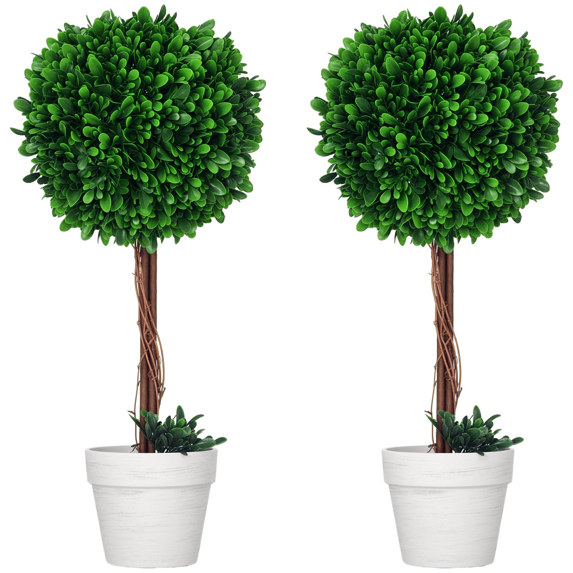 Ensemble de 2 arbustes de buis artificiels, comprenant de la mousse artificielle et 1 pot, 28 cm x 28 cm x 60 cm, vert - Image 1
