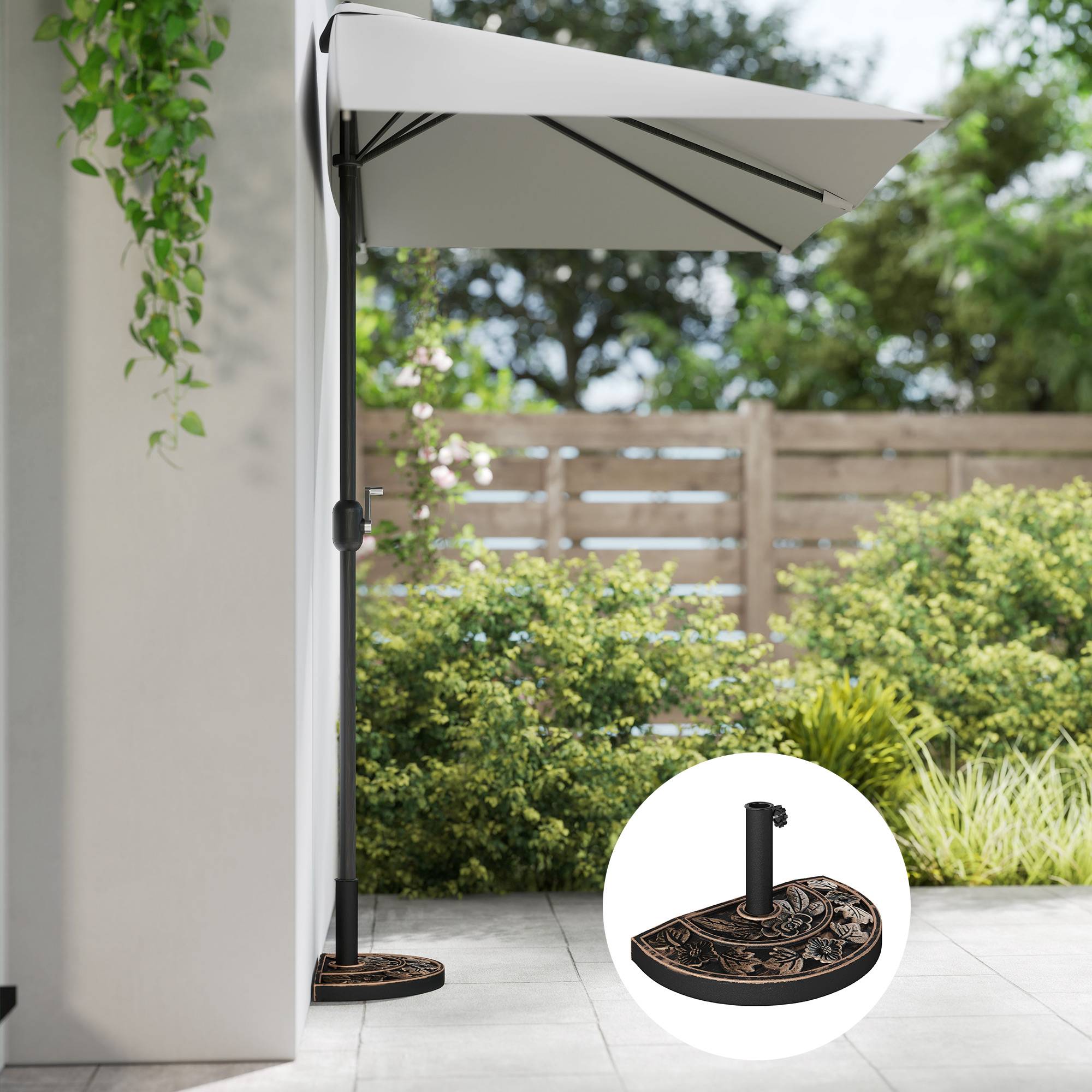 ComfortXL - Demi Pied de Parasol Mural en Résine pour Balcon Fixation Manivelle 50x31cm Bronze - ComfortXL Outdoor Living - Image 9