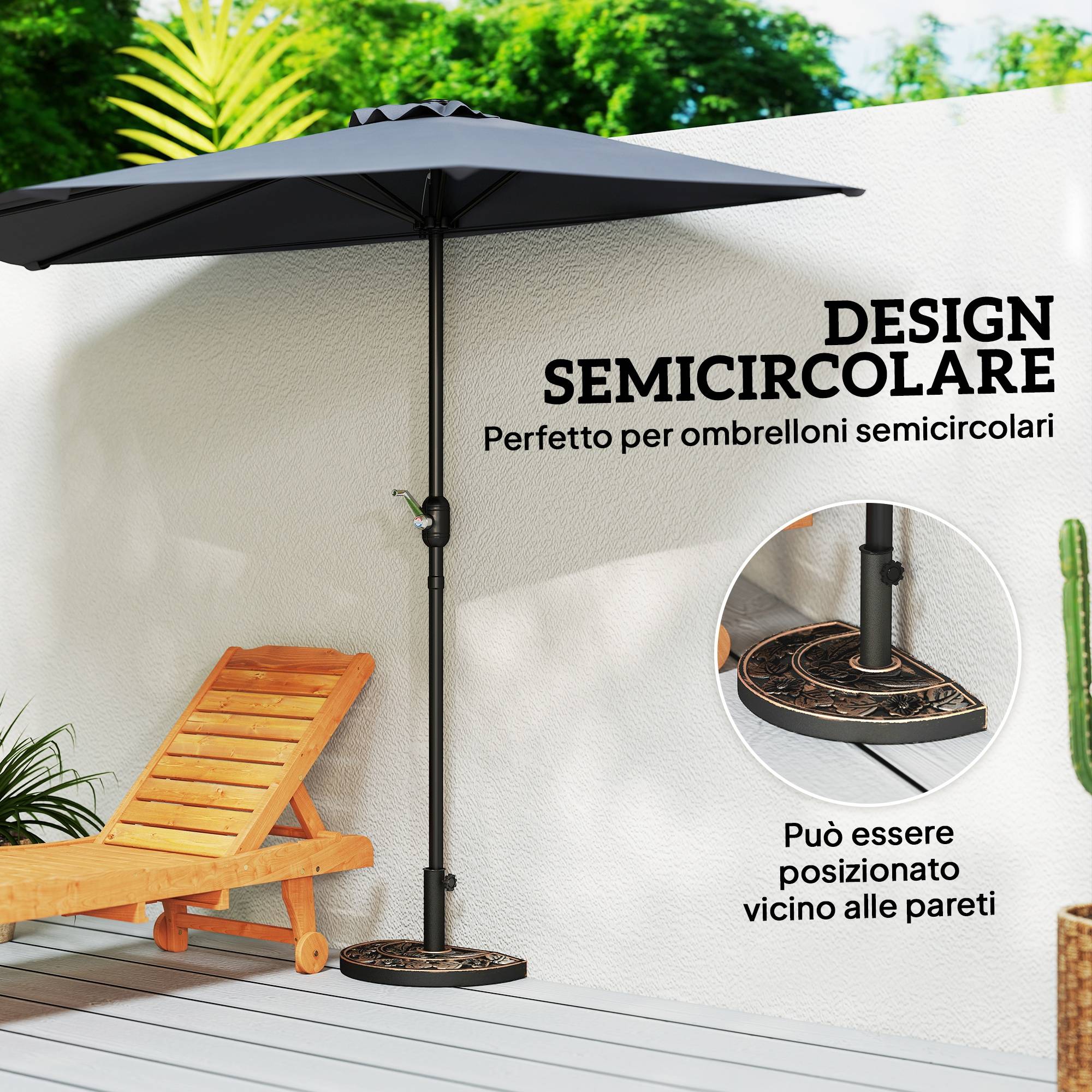 ComfortXL - Demi Pied de Parasol Mural en Résine pour Balcon Fixation Manivelle 50x31cm Bronze - ComfortXL Outdoor Living - Image 7