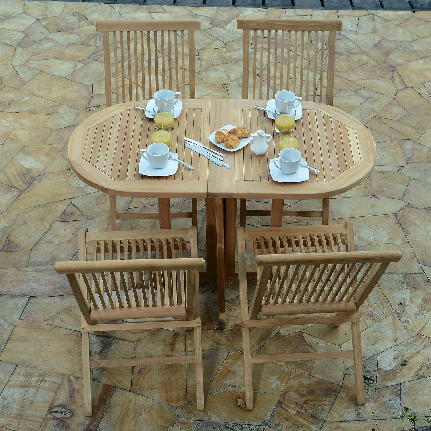 Table pliante ovale en teck massif Manoï pour balcon - TECK'Attitude - Imagen 3