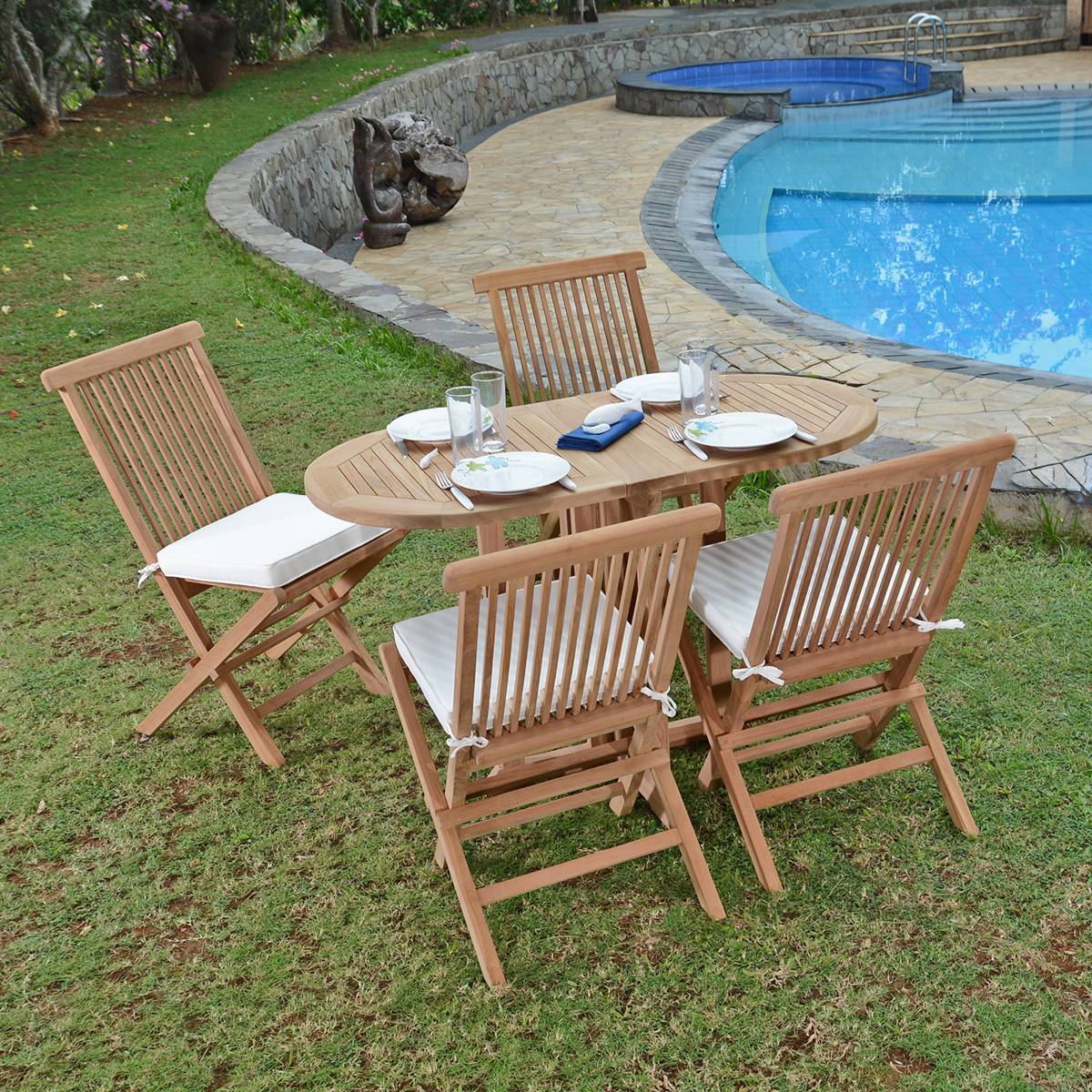 Table pliante ovale en teck massif Manoï pour balcon - TECK'Attitude - Imagen 4
