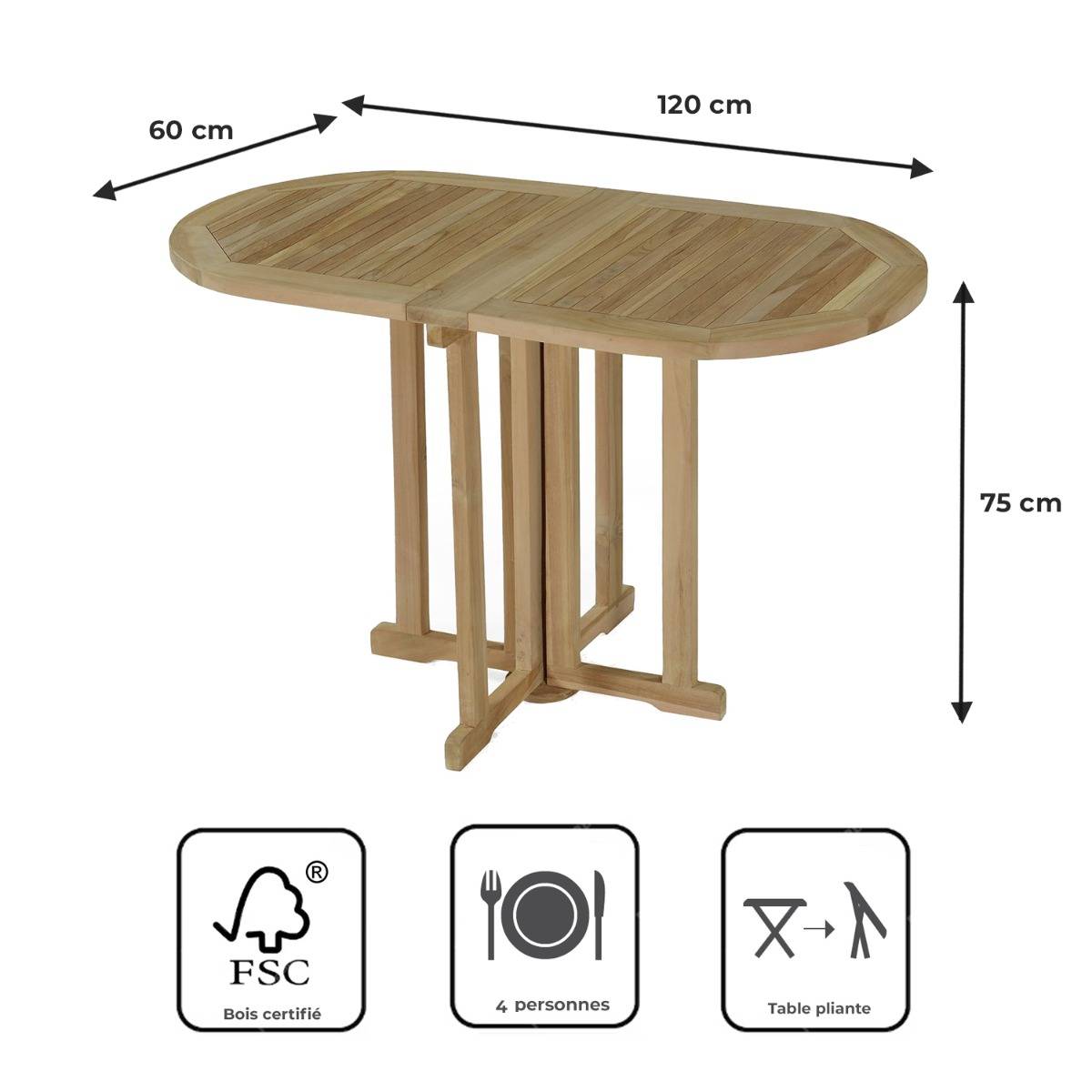 Table pliante ovale en teck massif Manoï pour balcon - TECK'Attitude - Imagen 8