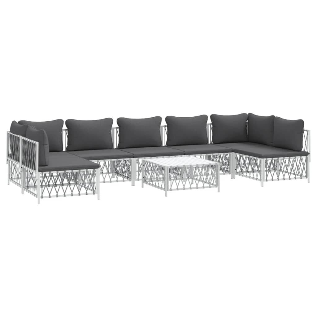 Helloshop26 - Salon de jardin meuble d'extérieur ensemble de mobilier 8 pièces avec coussins blanc acier - Imagen 1