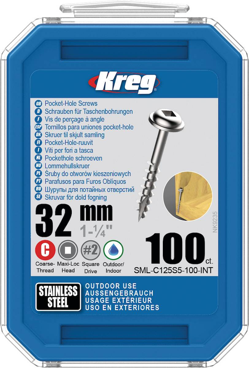 Vis à trous de poche 32 Inox Maxi-Loc, Filetage épai, 100 - KREG - SML-C125S5-100-INT