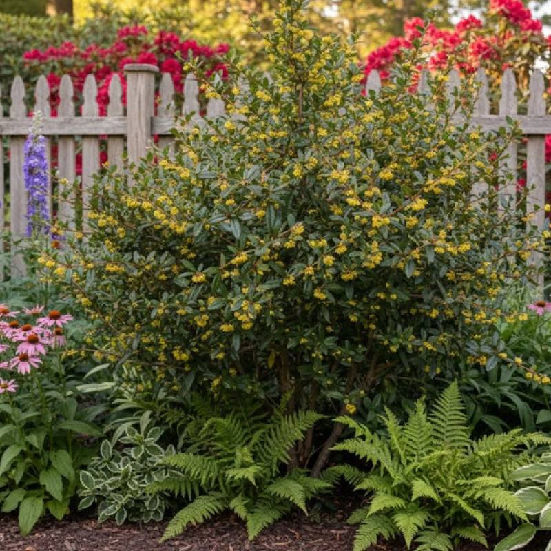 Epine-vinette julianae, Berberis de Saint-Jean à fleurs Jaune - feuillage Persistant - Pot de 4L - 20/40 cm-  hauteur à maturité De 0,15 m à 0,50 m - Imagen 5