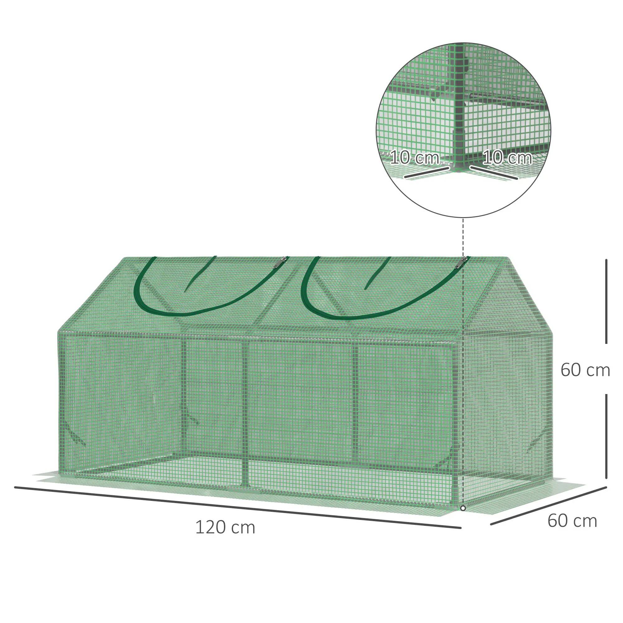 Mini Serre Tunnel Jardin Acier PE pour Tomates Protection Hivernage 120x60x60cm Vert - ComfortXL Outdoor Living - Image 3