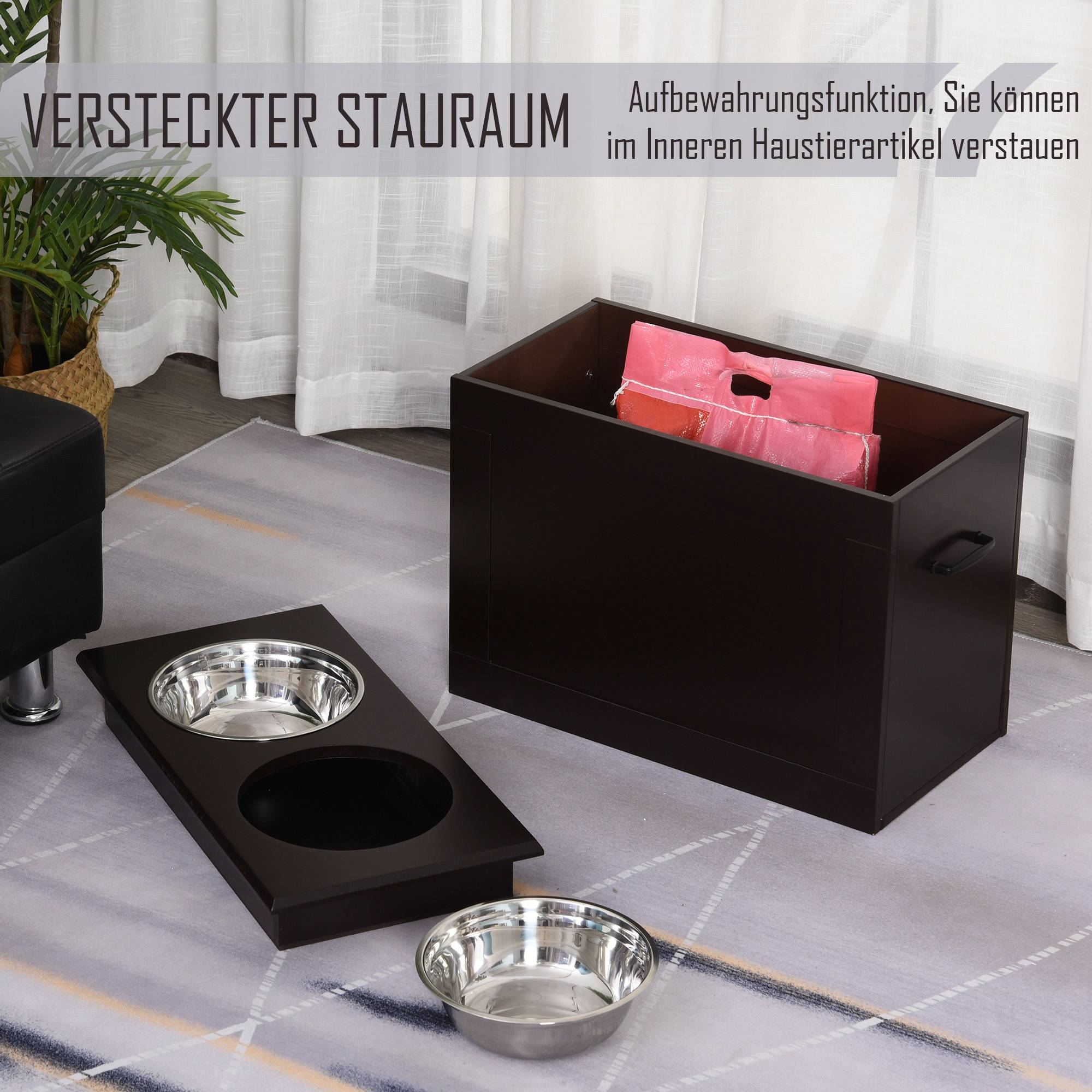Station de gamelles MDF et acier inoxydable noir et argenté 60 x 30 x 41 cm - PANGIVO - Image 6