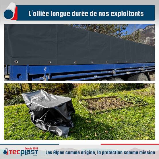 Bâche Agricole 5x6 m LP506AG Gris anthracite - Garantie 5 ans - Bâche PVC étanche de protection pour Matériel agricole TECPLAST - Imagen 2