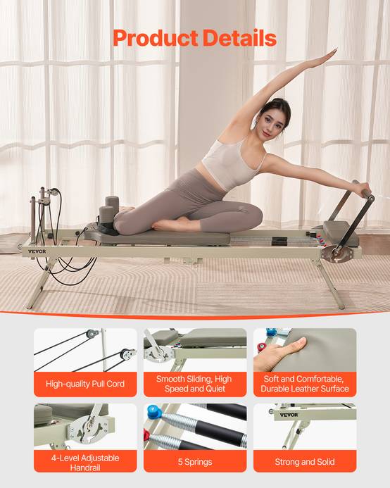 VEVOR Reformer Pilates pliable, charge 181,44 kg, double résistance. Kit pour débutants, avancés. - Image 5