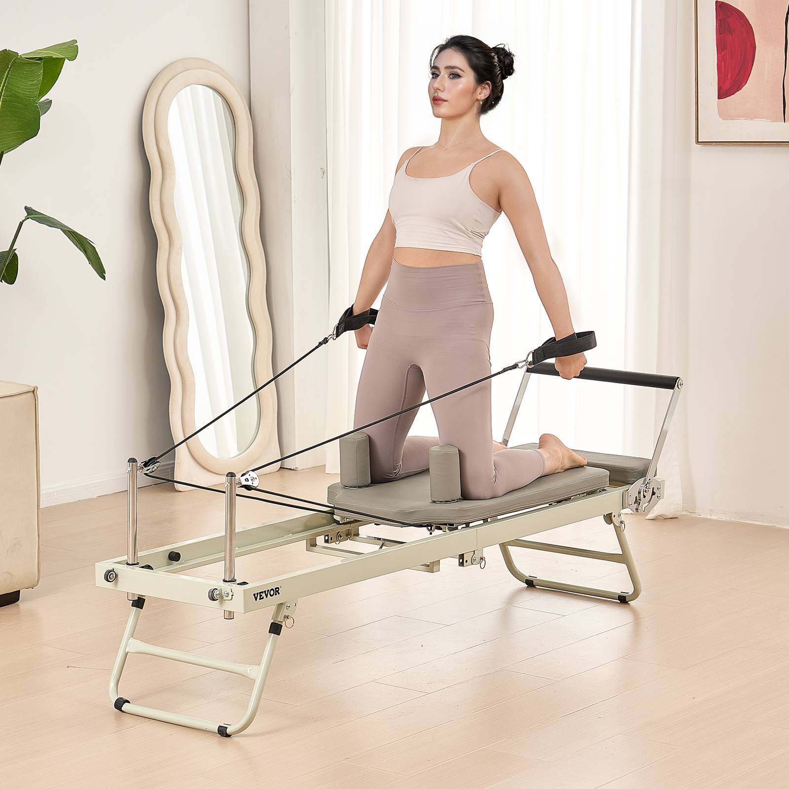 VEVOR Reformer Pilates pliable, charge 181,44 kg, double résistance. Kit pour débutants, avancés. - Image 8