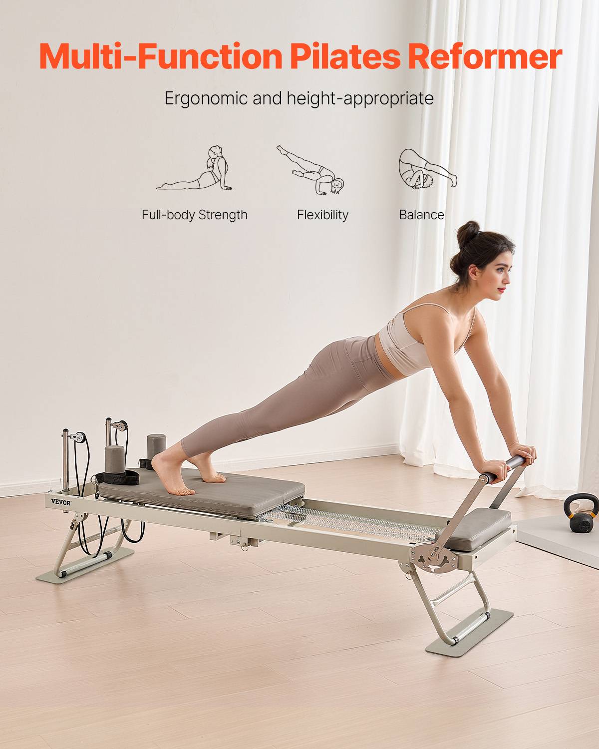 VEVOR Reformer Pilates pliable, charge 181,44 kg, double résistance. Kit pour débutants, avancés. - Image 6