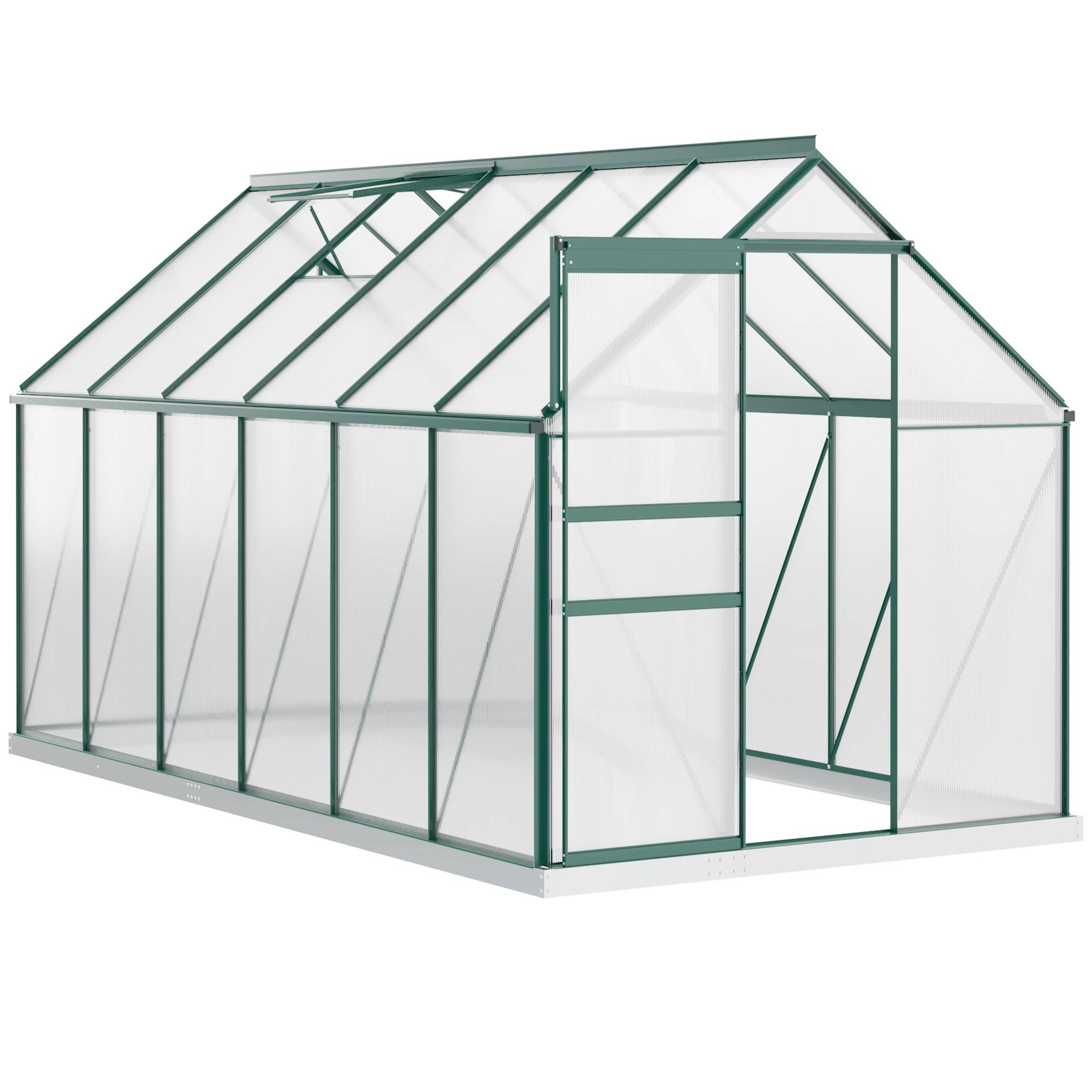 Sans Marque - Serre de jardin en polycarbonate 190 x 375 x 199 cm, avec fenêtre ouvrante et porte coulissante, structure en aluminium, verte - Image 1
