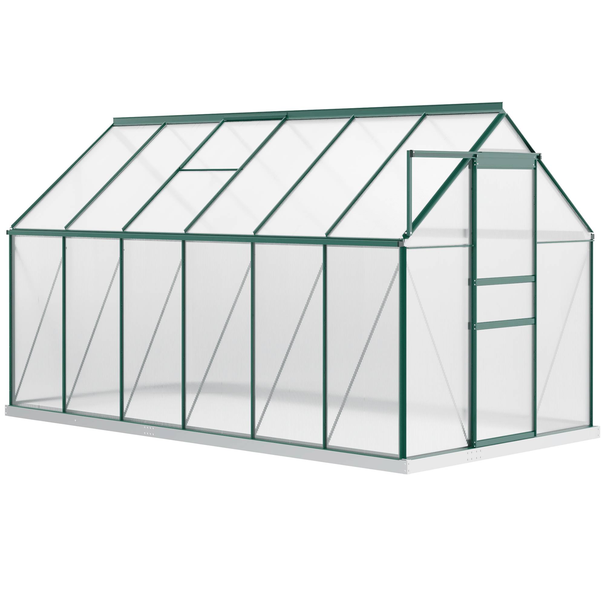 Sans Marque - Serre de jardin en polycarbonate 190 x 375 x 199 cm, avec fenêtre ouvrante et porte coulissante, structure en aluminium, verte - Image 2