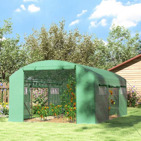 Grande Serre Tunnel Acier Galvanisé 12m² pour Potager 3 Portes 6 Fenêtres 4x3x2 m Vert - ComfortXL Outdoor Living - Image 4