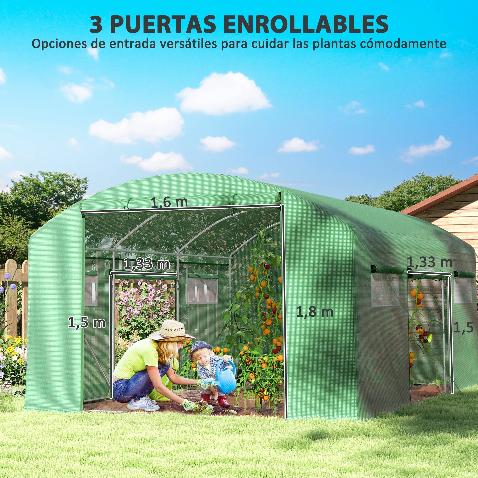 Grande Serre Tunnel Acier Galvanisé 12m² pour Potager 3 Portes 6 Fenêtres 4x3x2 m Vert - ComfortXL Outdoor Living - Image 6