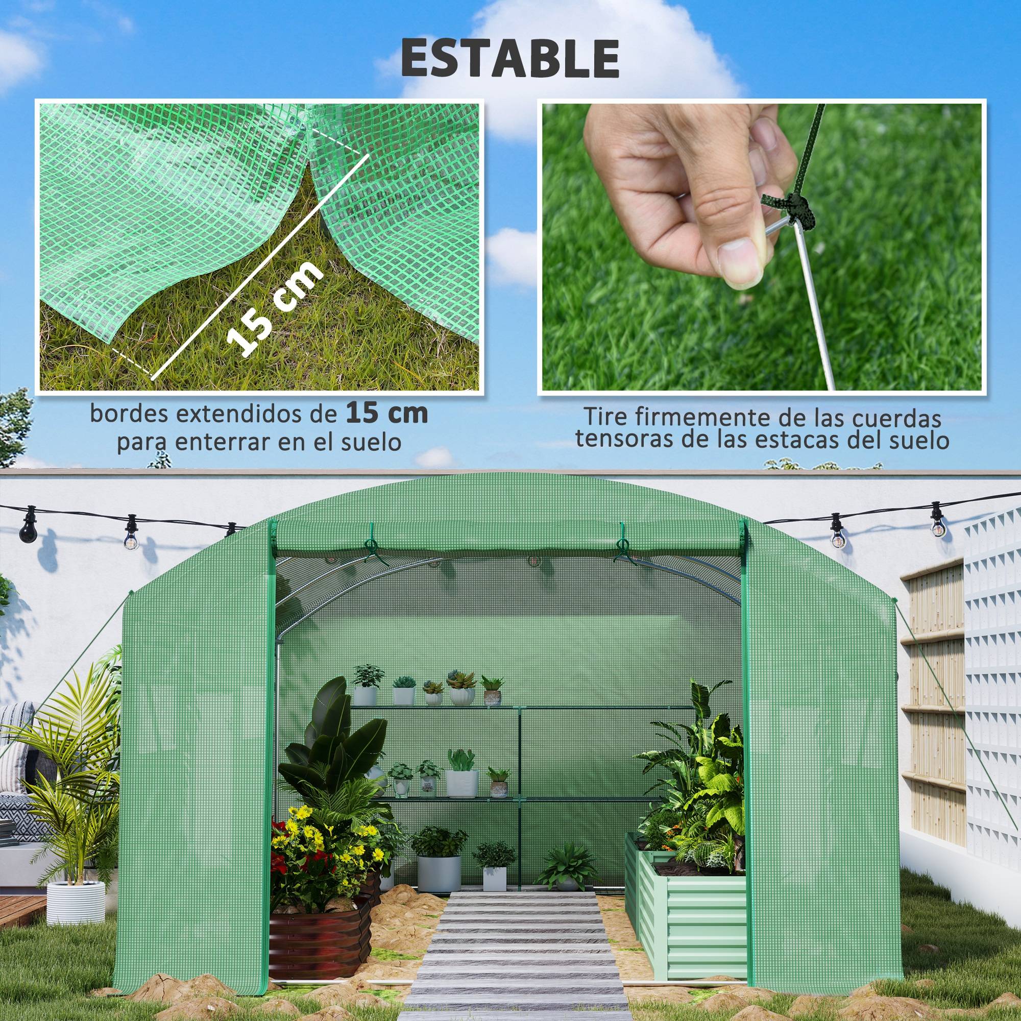 Grande Serre Tunnel Acier Galvanisé 12m² pour Potager 3 Portes 6 Fenêtres 4x3x2 m Vert - ComfortXL Outdoor Living - Image 10