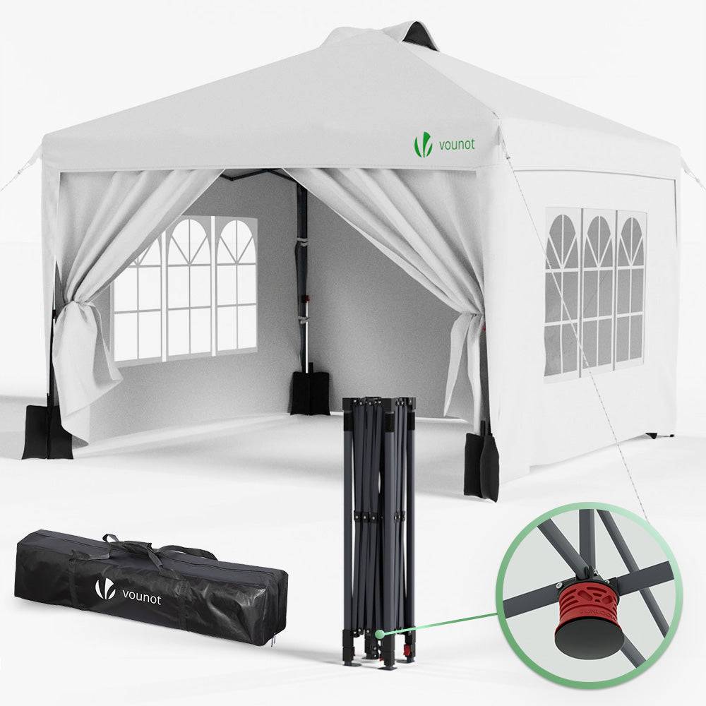 VOUNOT® Tonnelle de jardin 3x3m pliable installation facile POP UP avec portes et fenêtres - Imperméable et anti-UV - Blanc - Image 1