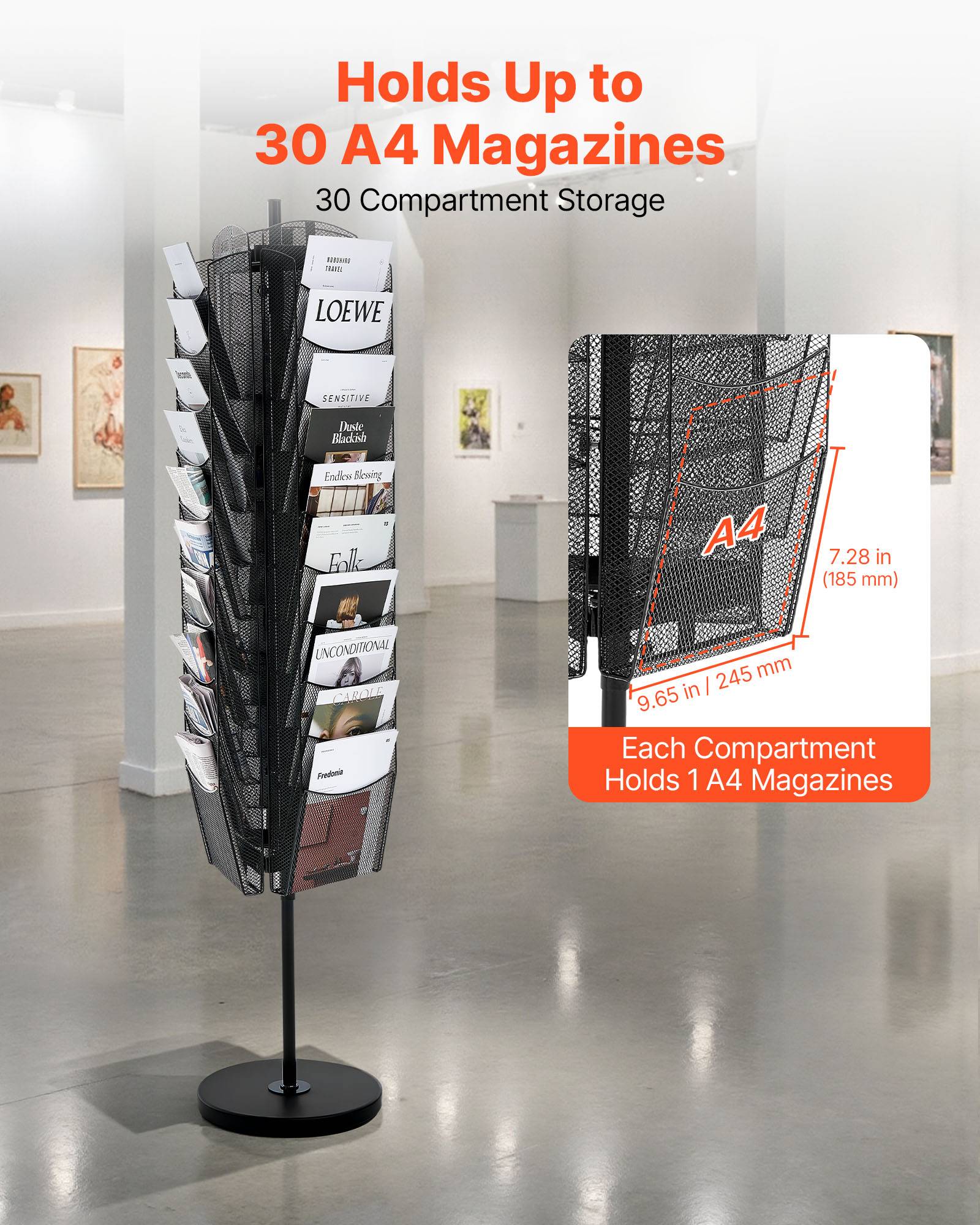 VEVOR Présentoir à brochures rotatif sur pied en maille 4 niveaux 30 pochettes - Image 2