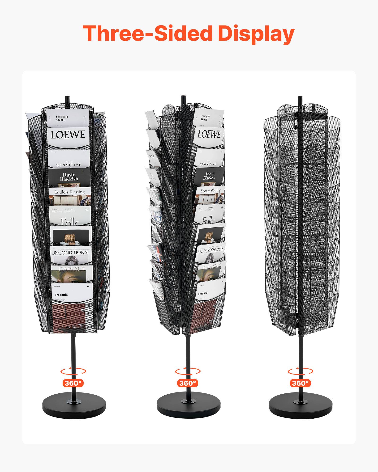 VEVOR Présentoir à brochures rotatif sur pied en maille 4 niveaux 30 pochettes - Image 4