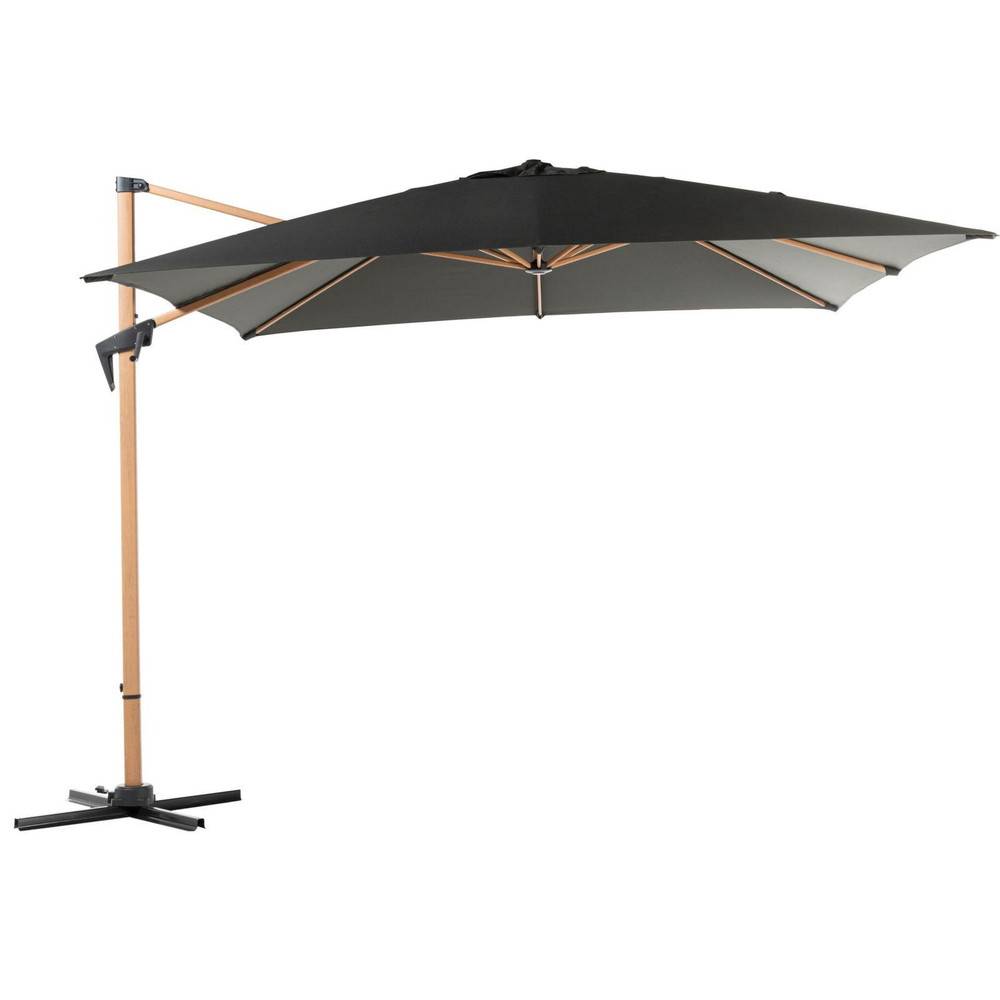 Proloisirs - Parasol de jardin déporté Roma Look Bois à Manivelle 3 x 3 m - heat oak/gris PROLOISIRS