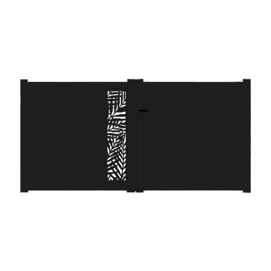 Portail alu battant découpe laser en kit dim. L.3500 (entre piliers) x H.1500 mm Noir (RAL 9005)