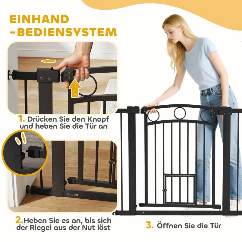 Barrière de sécurité extensible 77cm avec chatière intégrée pour porte et escalier Noir – ComfortXL Outdoor Living - Image 5