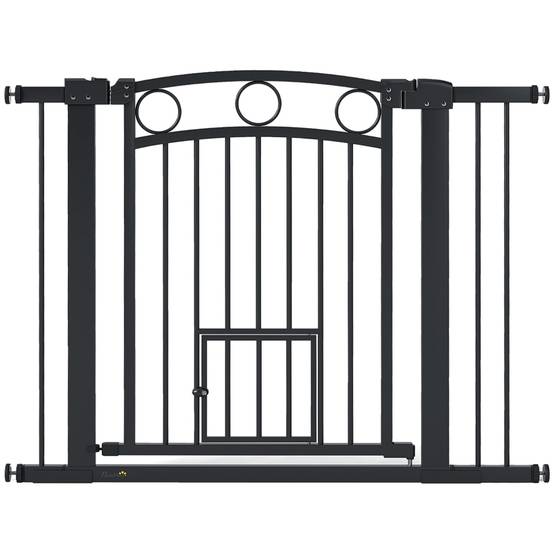Barrière de sécurité extensible 77cm avec chatière intégrée pour porte et escalier Noir – ComfortXL Outdoor Living - Image 2