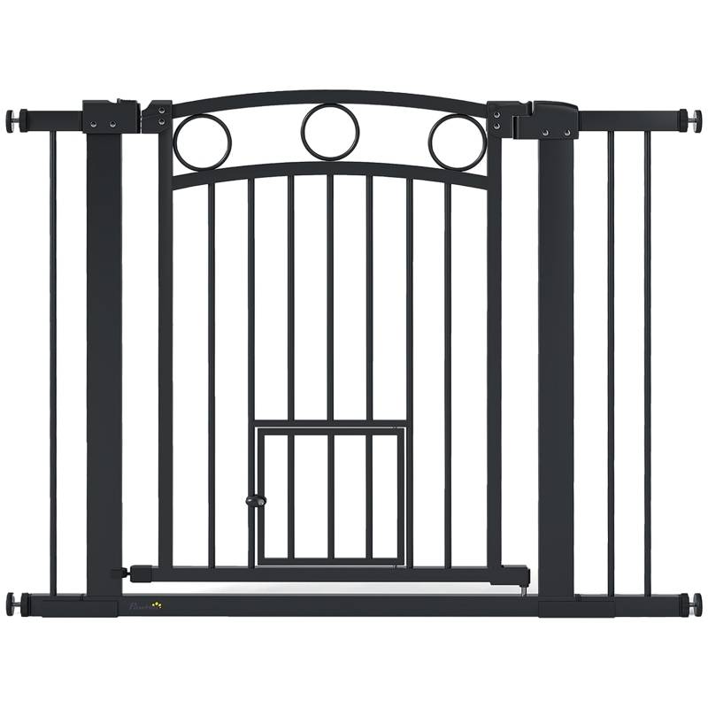 Barrière de sécurité extensible 77cm avec chatière intégrée pour porte et escalier Noir – ComfortXL Outdoor Living - Image 2