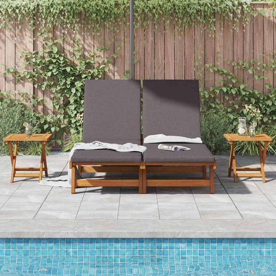 Set Transat Double Acacia Massif Jardin Terrasse Coussins Inclinable Gris Foncé - ComfortXL Outdoor Living - Image 3