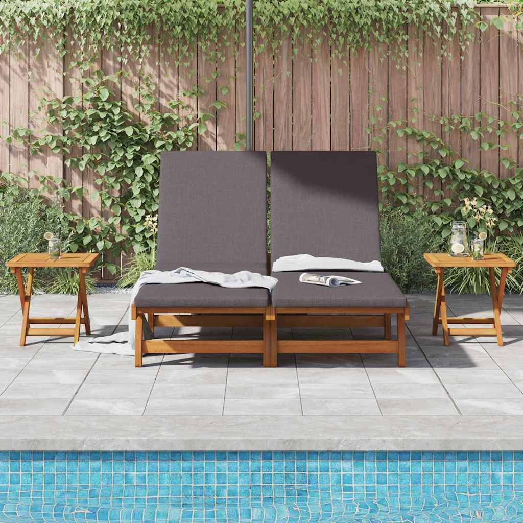 Set Transat Double Acacia Massif Jardin Terrasse Coussins Inclinable Gris Foncé - ComfortXL Outdoor Living - Image 3
