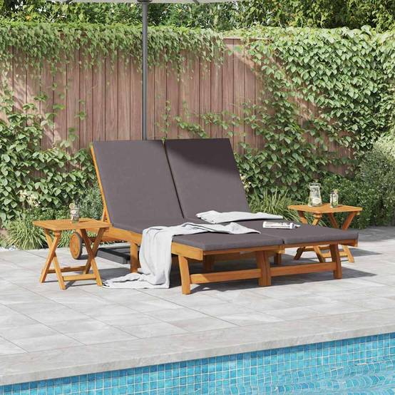 Set Transat Double Acacia Massif Jardin Terrasse Coussins Inclinable Gris Foncé - ComfortXL Outdoor Living - Image 1
