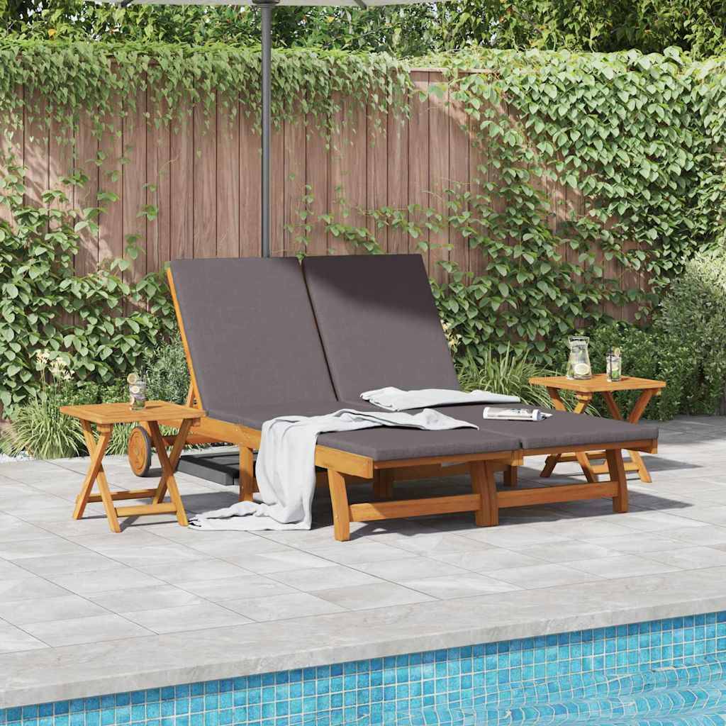 Set Transat Double Acacia Massif Jardin Terrasse Coussins Inclinable Gris Foncé - ComfortXL Outdoor Living - Image 1