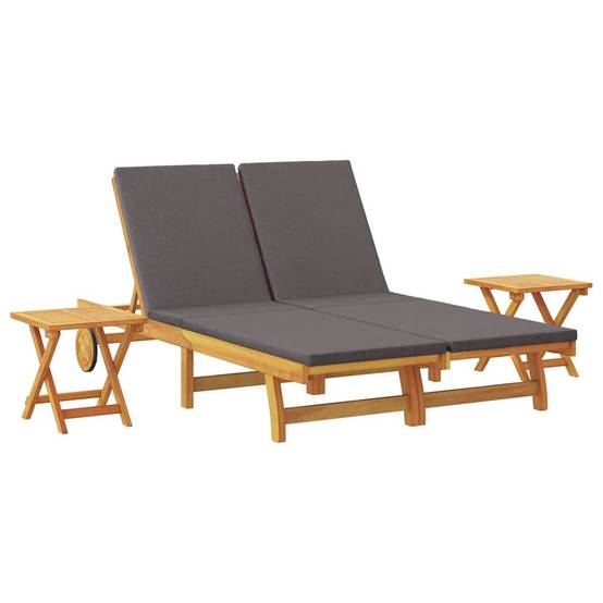 Set Transat Double Acacia Massif Jardin Terrasse Coussins Inclinable Gris Foncé - ComfortXL Outdoor Living - Image 2