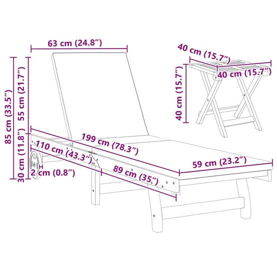 Set Transat Double Acacia Massif Jardin Terrasse Coussins Inclinable Gris Foncé - ComfortXL Outdoor Living - Image 10
