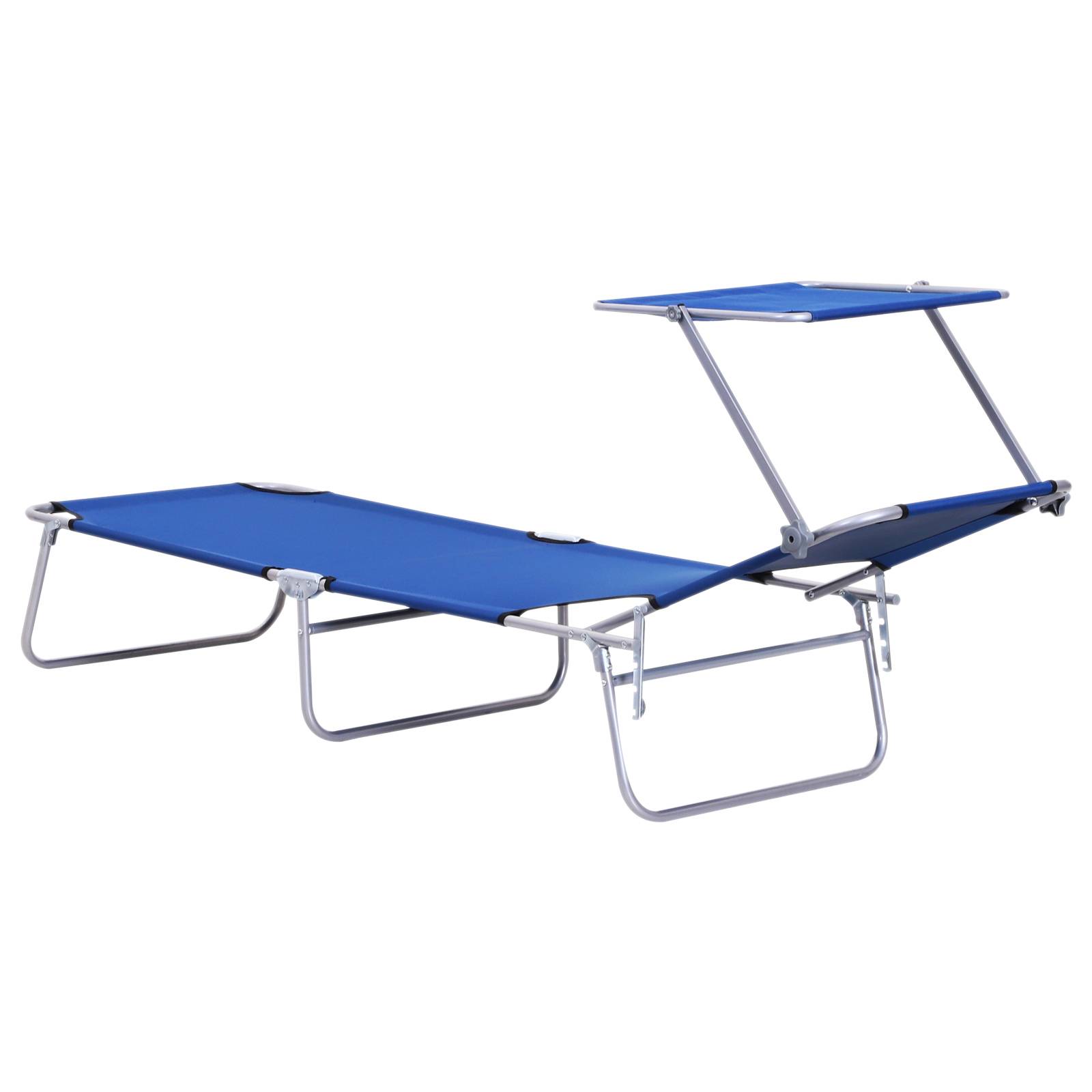 Outsunny - Transat Bain de Soleil Chaise Longue Pliante 187x58x36cm Dossier Inclinable Multi-positions Pare-Soleil Réglable bleu - Outsunny - Image 4