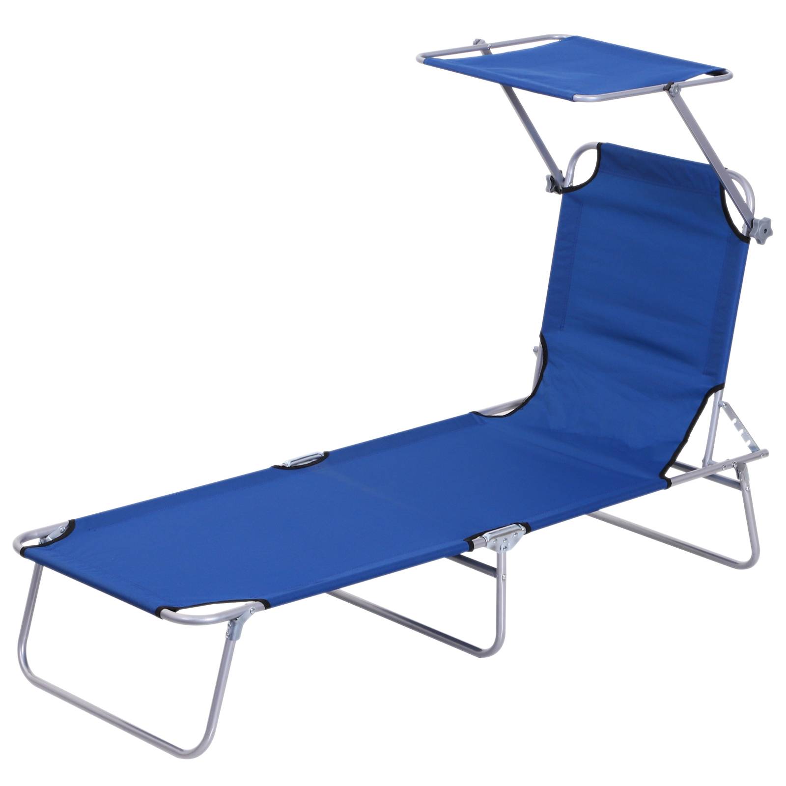 Outsunny - Transat Bain de Soleil Chaise Longue Pliante 187x58x36cm Dossier Inclinable Multi-positions Pare-Soleil Réglable bleu - Outsunny - Image 1