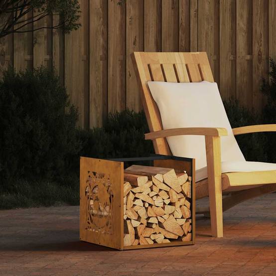 Casier à Bois Design Carré 40 cm en Acier Corten pour Jardin ou Salon – ComfortXL Outdoor Living - Image 1