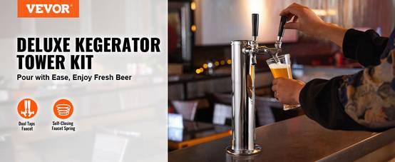 VEVOR Kit colonne bière pression double robinet, inox, tubes pré-assemblés. Bar, café. - Image 9