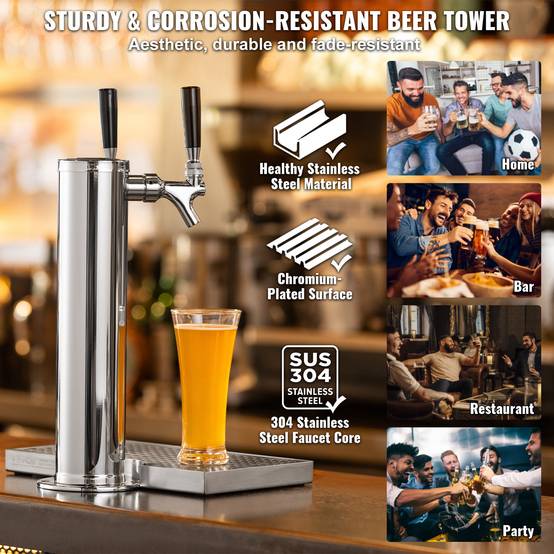 VEVOR Kit colonne bière pression double robinet, inox, tubes pré-assemblés. Bar, café. - Image 5