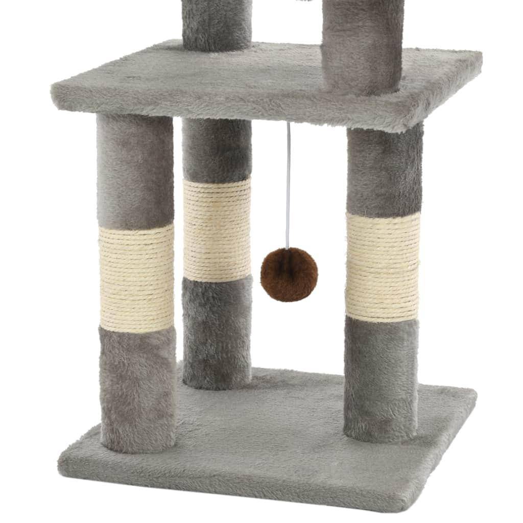 Helloshop26 - Arbre à chat griffoir grattoir niche jouet animaux peluché en sisal 65 cm gris - Image 4
