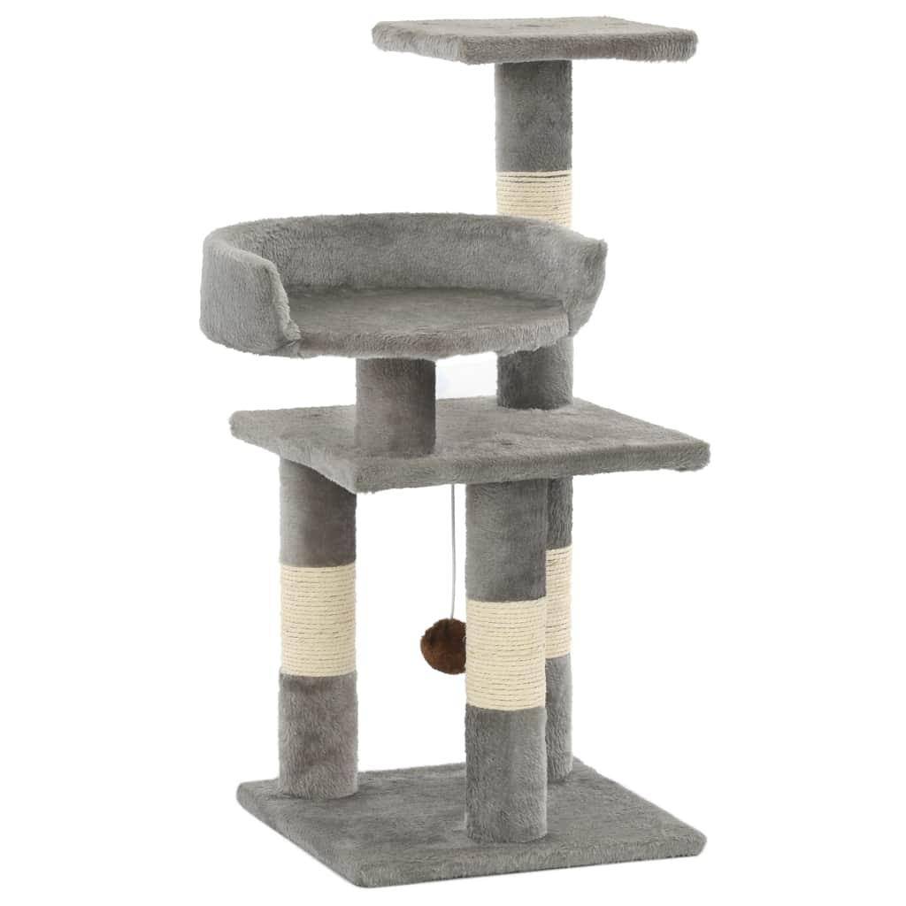 Helloshop26 - Arbre à chat griffoir grattoir niche jouet animaux peluché en sisal 65 cm gris - Imagen 1