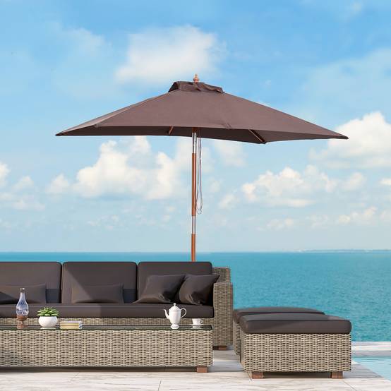 ComfortXL - Parasol rectangulaire bois pour jardin et terrasse inclinable 2x1.5m café - ComfortXL Outdoor Living - Image 3