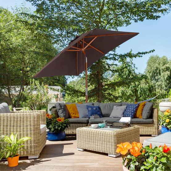 ComfortXL - Parasol rectangulaire bois pour jardin et terrasse inclinable 2x1.5m café - ComfortXL Outdoor Living - Image 4