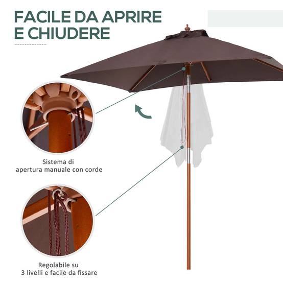 ComfortXL - Parasol rectangulaire bois pour jardin et terrasse inclinable 2x1.5m café - ComfortXL Outdoor Living - Image 8