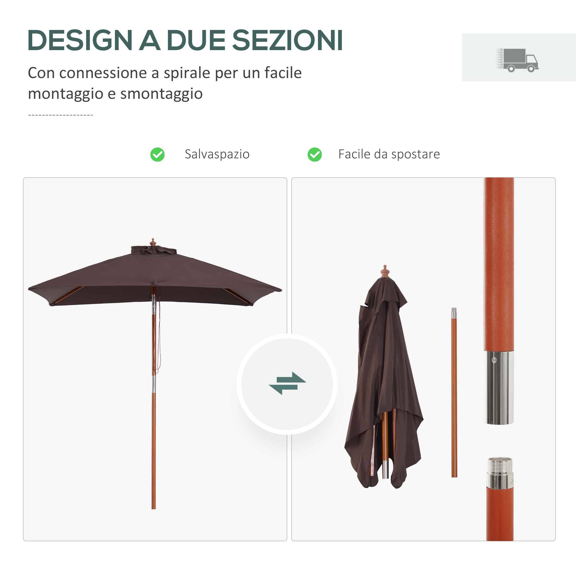 ComfortXL - Parasol rectangulaire bois pour jardin et terrasse inclinable 2x1.5m café - ComfortXL Outdoor Living - Image 9