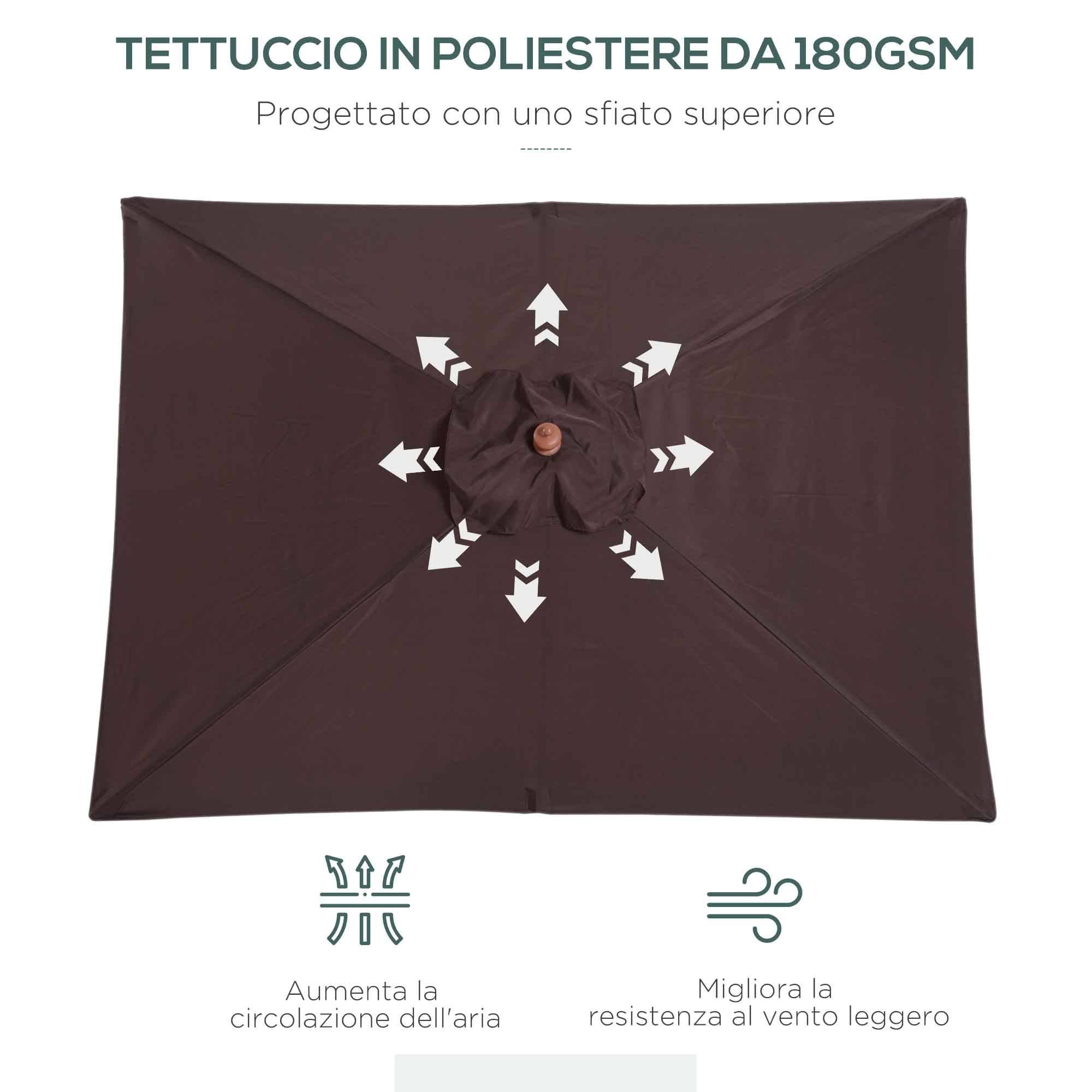 ComfortXL - Parasol rectangulaire bois pour jardin et terrasse inclinable 2x1.5m café - ComfortXL Outdoor Living - Image 7
